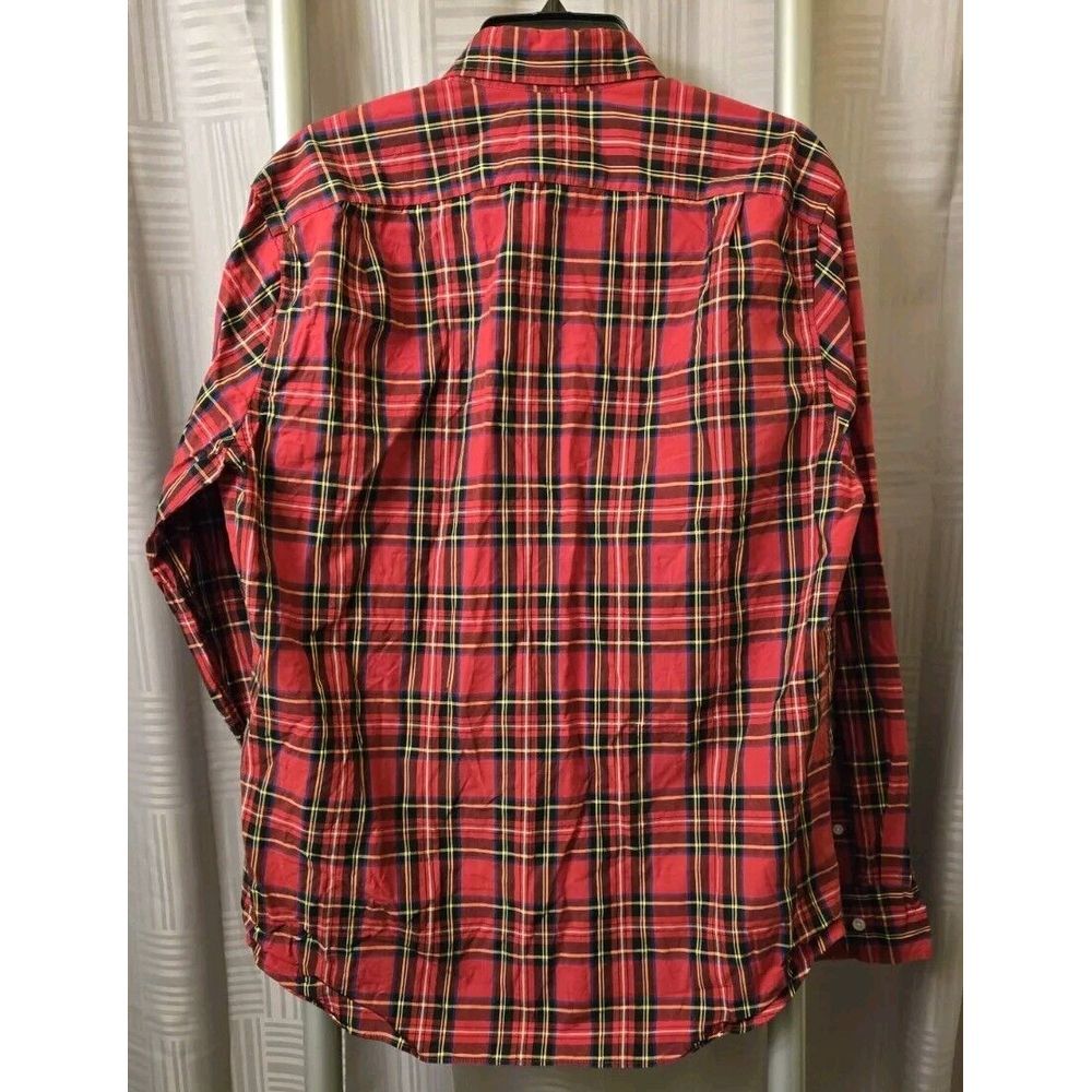 J Crew Shirt Men Large Red Plaid Long Sleeve Button Front Collared Holiday - Picture 5 of 7